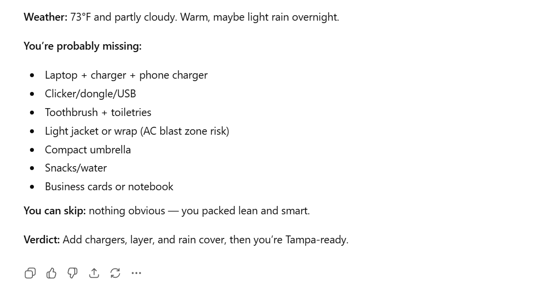PackCheck AI recommendations PackCheck AI recommendations